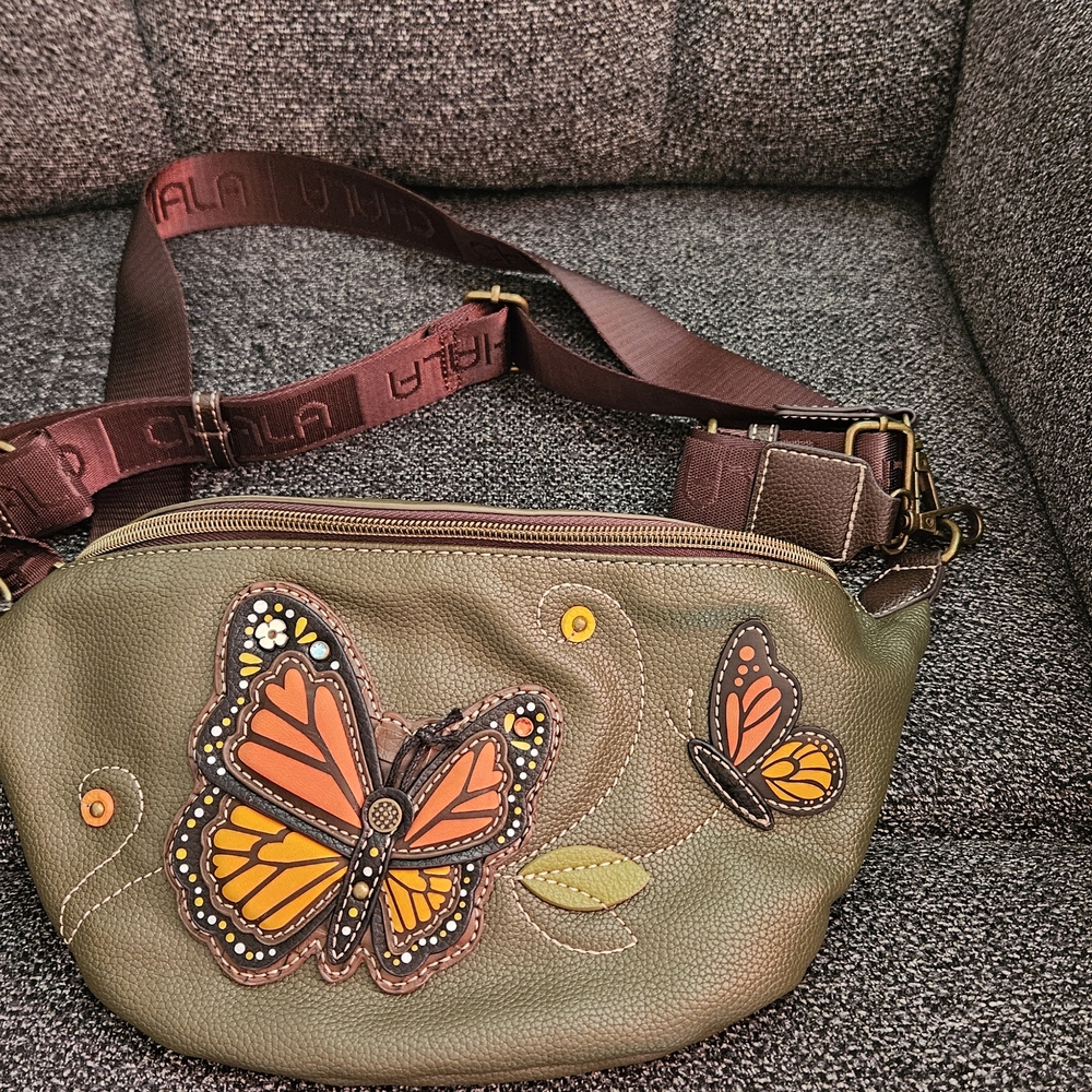 Yala Olive and Orange Butterfly Crossbody Bag